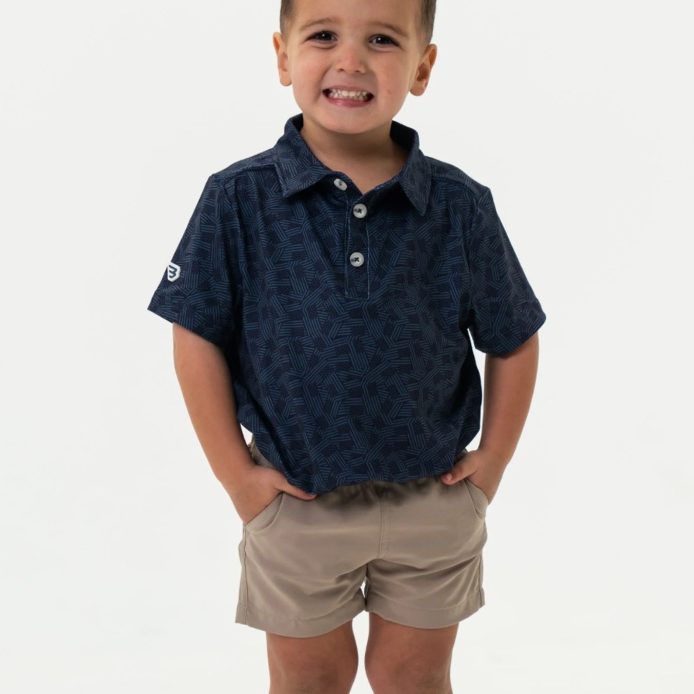 BURLEBO Navy Patterned Polo Shirt for Kids